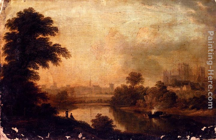 A View Of Ripon Cathedral From Across The River Ure painting - John Glover A View Of Ripon Cathedral From Across The River Ure art painting